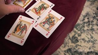 Blonde plays a game with a couple