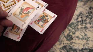 Blonde plays a game with a couple