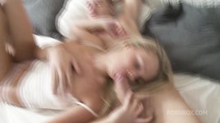 blonde teen wakes up her boyfriend to have big cock in pussy and ass