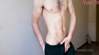 showed my body, stroking and caressing my body, starting to masturbate my big dick until I cum