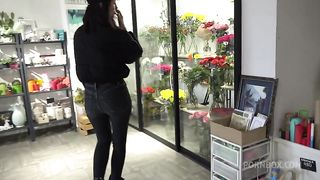 Worker of flower shop enticed into threeway with hot couple