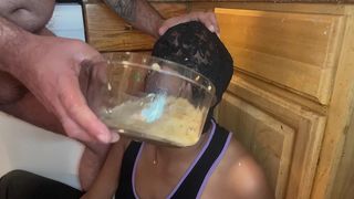 MASTER USING MY EBONY THROAT UNTIL I PUKE. MAKES ME DRINK IT FEEDS ME TRASH