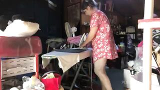 Let me finish ironing, come on you know I can't resist if I see your big cock