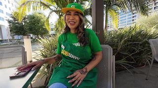 SUBWAY WHORE TAKES MONSTER COCK GETS COVERED IN CUM AND GOES BACK TO WORK