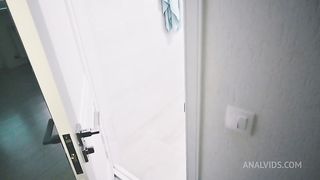 Pigtailed teen stuck in washing machine