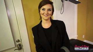 CUTE GREEN EYED BRUNETTE KYLIE FINGERS HERSELF AND SUCKS A BIG DICK!