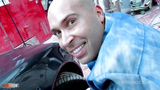 Two blonde sluts fucked hard in the ass in a garage