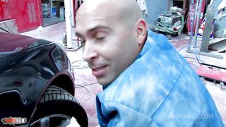 Two blonde sluts fucked hard in the ass in a garage