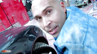 Two blonde sluts fucked hard in the ass in a garage