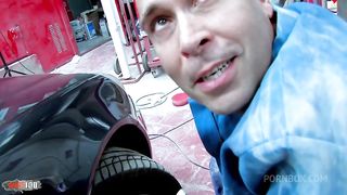 Two blonde sluts fucked hard in the ass in a garage