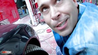 Two blonde sluts fucked hard in the ass in a garage