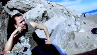 Fat french milf ass fucked on a public beach