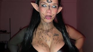 CUTE ELF GETS A LOT OF PISS, MILK AND CUM IN HER MOUTH! SPECIAL HALLOWEEN DEEPTHROAT!