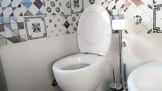 bathroom with Chantal Channel and her black pantyhose