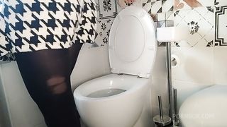 bathroom with Chantal Channel and her black pantyhose