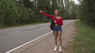 Sexy hitchhiker Eva Lexx got her first anal sex with a stranger who fucked her hard in the ass FLX006