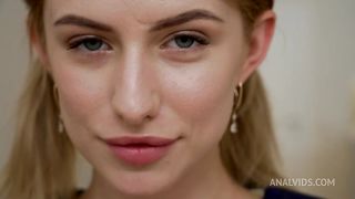 Skinny Schoolgirl Berlin went to the Men's hostel! Hard and First Double Penetration NRX135