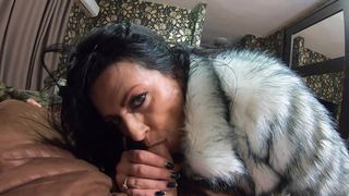 MILFYCALLA- FACE FUCK,CUM PLAY WHILE WEARING A HOT GREY FUR-COAT AND LONG BOOTS 214