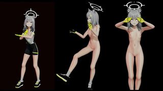 SHIROKO RIDING HENTAI UNDRESS DANCE BLUE ARCHIVE NEKOMIMI GIRL MMD 3D YELLOW SUIT