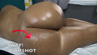 HUSBAND WATCH MASSEUR MASSAGE HIS WIFE - MASSEUR JERKING AND CUMMING ON HER FAT ASS - `
