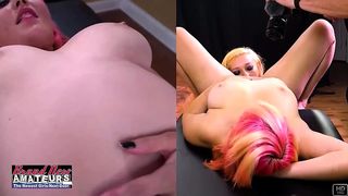 PINK HAIRED TRINITY AND BLONDE JACKIE SHARE A HARD COCK TO DEEPTHROAT!