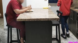 I like to eat sitting on my Step uncle's legs because it turns me on when he touches my pussy