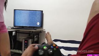 Perverted step Uncle covers his Little Niece's Eyes to put his Cock in her Mouth and make her Suck it