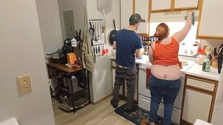 COUPLE’S BUTTCRACKS EXPOSED CLEANING KITCHEN CABINETS