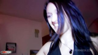 Bigtits gipsy brunette double fucked with a huge dildo in a crazy threesome