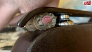 GUY MOANING AND FUCKING FLESHLIGHT UNTIL SHAKING ORGASM WITH HUGE CUMSHOT