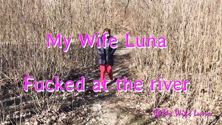 Photoshoot at the river and double fuck with Luna