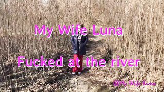 Photoshoot at the river and double fuck with Luna
