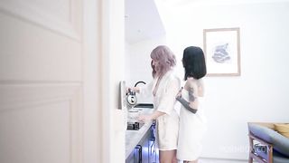 Morning sex after a shower anal play double dong