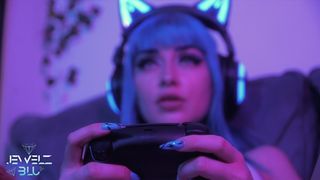 Your gamer GF takes a break with her Hitachi