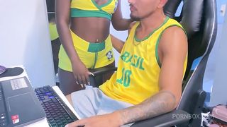 my hot neighbor was sad with the meltdown of brazil in the cup and came to console herself by sitting on the hard and thick dick