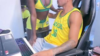 my hot neighbor was sad with the meltdown of brazil in the cup and came to console herself by sitting on the hard and thick dick