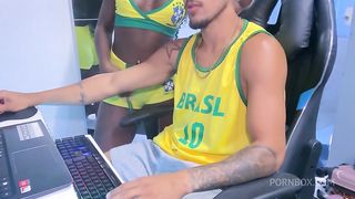 my hot neighbor was sad with the meltdown of brazil in the cup and came to console herself by sitting on the hard and thick dick