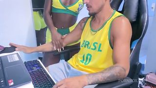 my hot neighbor was sad with the meltdown of brazil in the cup and came to console herself by sitting on the hard and thick dick