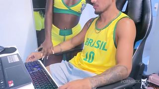 my hot neighbor was sad with the meltdown of brazil in the cup and came to console herself by sitting on the hard and thick dick