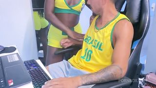 my hot neighbor was sad with the meltdown of brazil in the cup and came to console herself by sitting on the hard and thick dick