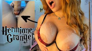 HERMIONE COSPLAY SEXY BIG BOOBS PETITE TEASING AND FUCKING HER WET PUSSY TRY NOT TO CUM
