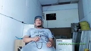 A HORNY CONSTRUCTION WORKER STROKES HIS HARD DICK DEEP INSIDE THE WAREHOUSE