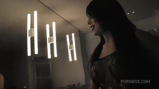 Jennyfer in the bathroom and a guy make her company