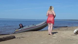 MY HOT WIFE ON THE BEACH IN RED