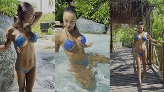 MONIKA FOX IN BLUE BIKINI SWIMS IN POOL IN PARADISE PLACE