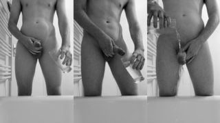 PISSING IN A GLASS WHILE I M MASTURBATING !!