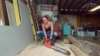 SMOKING AND REVVING CHAINSAW