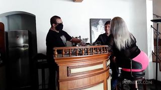 Blonde babe fucked in the bar