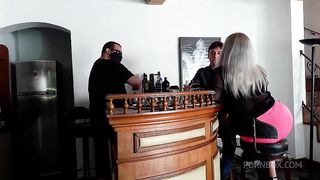 Blonde babe fucked in the bar