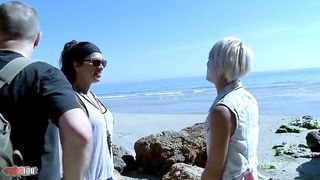 Anal threesome with Stella Johanssen and Nicky Wayne on a public beach